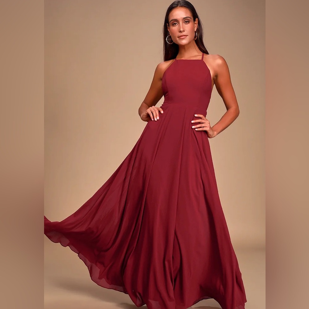 NWT Lulus Mythical Kind of Love Wine Red Maxi Dress